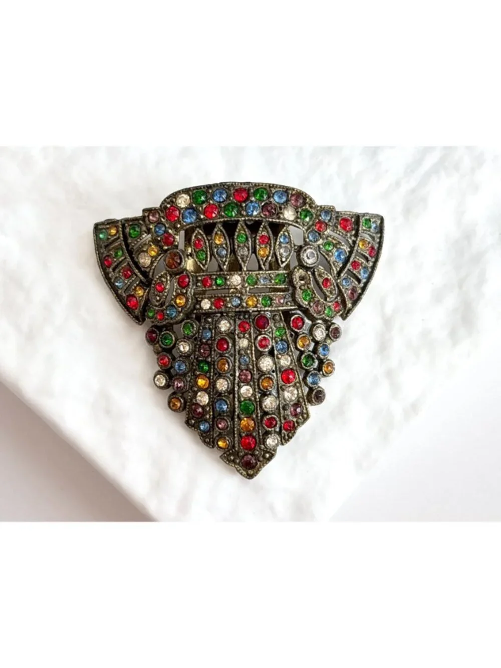 Art Deco Rainbow Fruit Salad Rhinestone Antique Vintage Dress Clip | Fur Clip